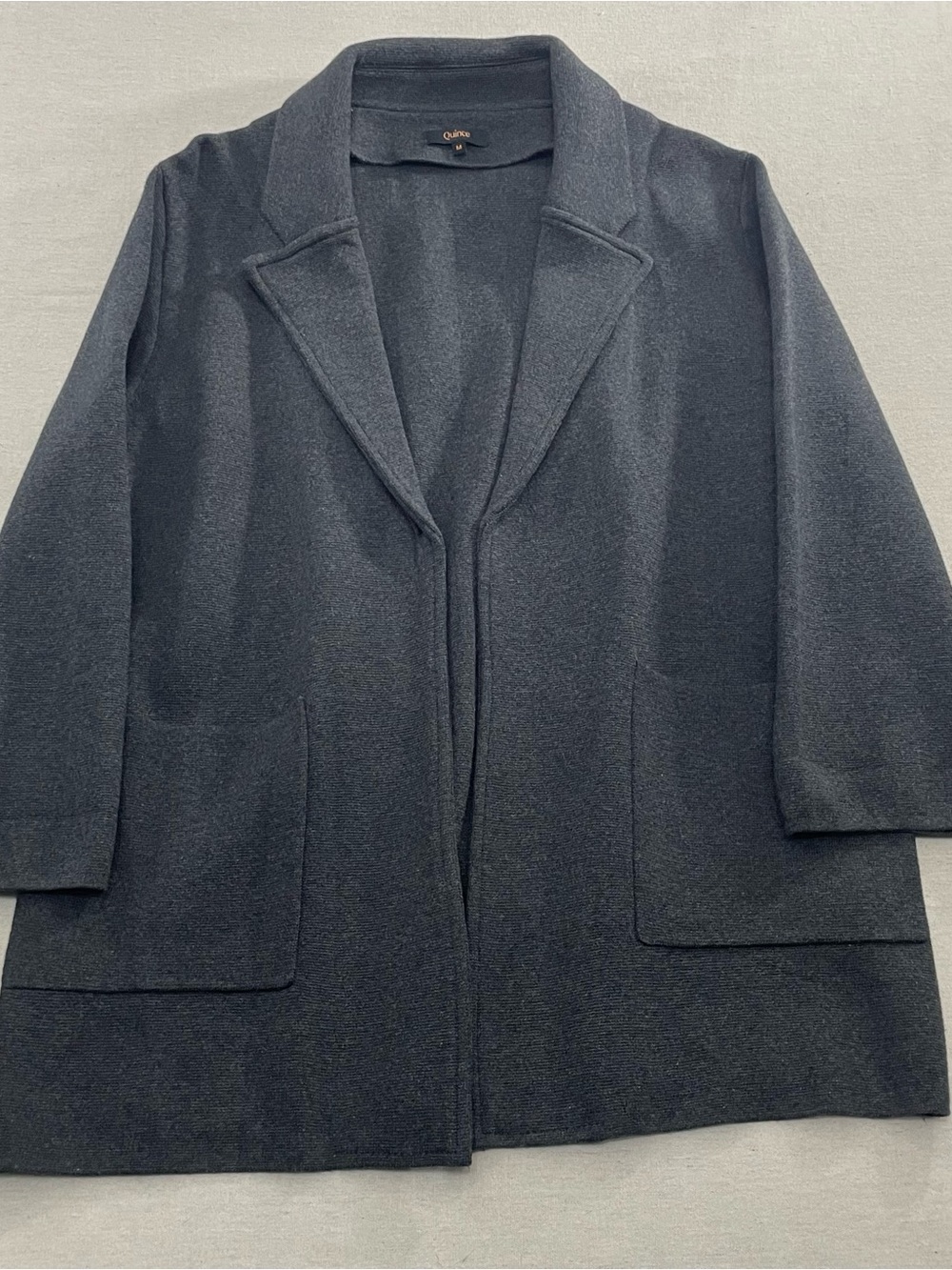 Quince Women's Organic Cotton Knit Blazer Jacket Cardigan Size M Charcoal Casual